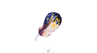Blue-yellow speckled feather x5