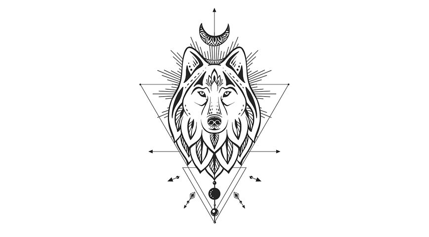 Free Vector  Vector illustration of a front view of a wolf head geometric  sketch of a tattoo