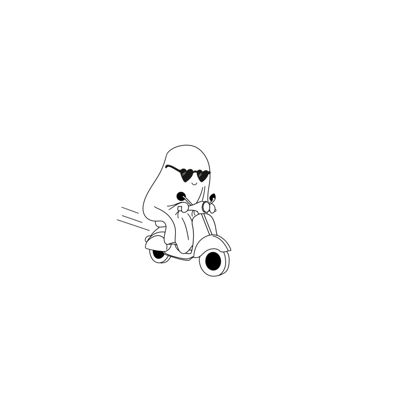 Un fantôme avec des lunettes de soleil sur son scooter